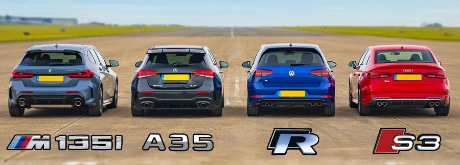 Watch Audi S3 Drag Race VW Golf R, AMG A35, And BMW M135i