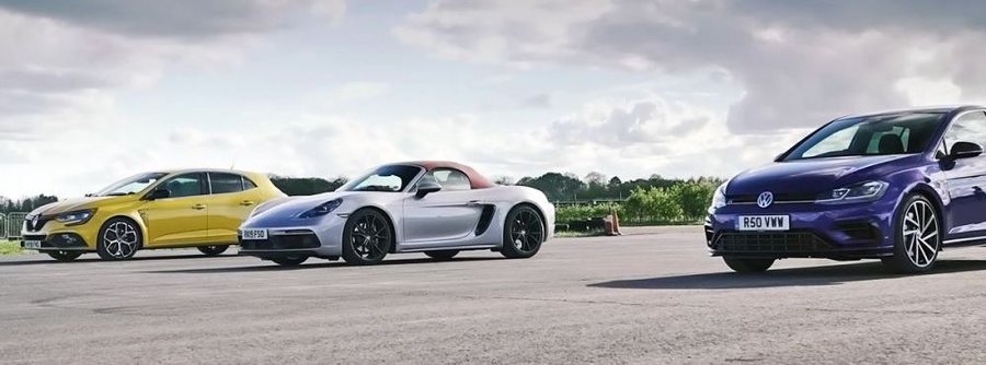 Golf R Drag Races Boxster, Megane Trophy In AWD, RWD, FWD Duel