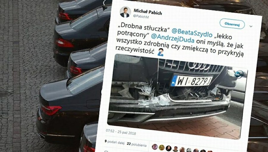 Ile kosztowała naprawa rządowych limuzyn z kolumny, którą jechała Beata Szydło? "Drobna stłuczka" za 135 tys. zł
